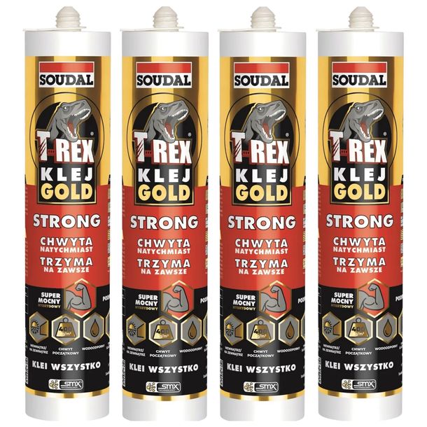 Klej Montażowy T-REX gold strong SOUDAL 290 ml Biały Mocny Uniwersalny x 4