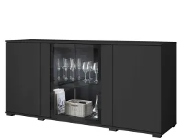 czarna-komoda-150-cm-cavio-z-witryna-do-salonu-czterodrzwiowa