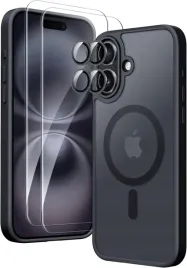 copike-etui-magsafe-iphone-16-2x-szklo-lcd-2x-szklo-aparat-matowe-czarne