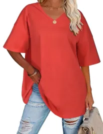 t-shirt-damski-z-dekoltem-w-ksztalcie-litery-v-bawelna-oversize-red-l-z2