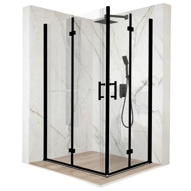 Kabina prysznicowa 120x100cm drzwi składane czarna szkło ESG 6mm + powłoka
