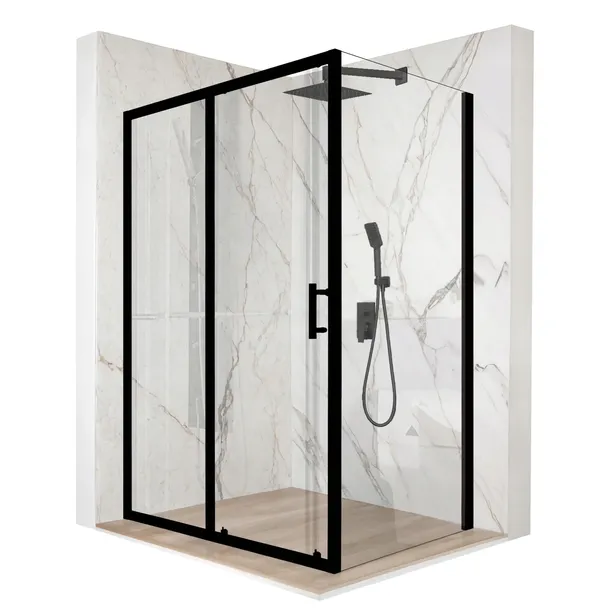 Kabina prysznicowa 110x80cm drzwi przesuwne czarna szkło ESG 6mm + powłoka