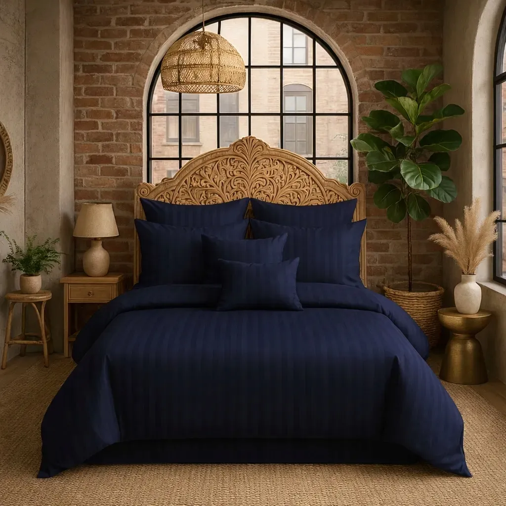 posciel-160x200-hotelowa-100percent-gruba-bawelna-satynowa-adamaszek-granatowy