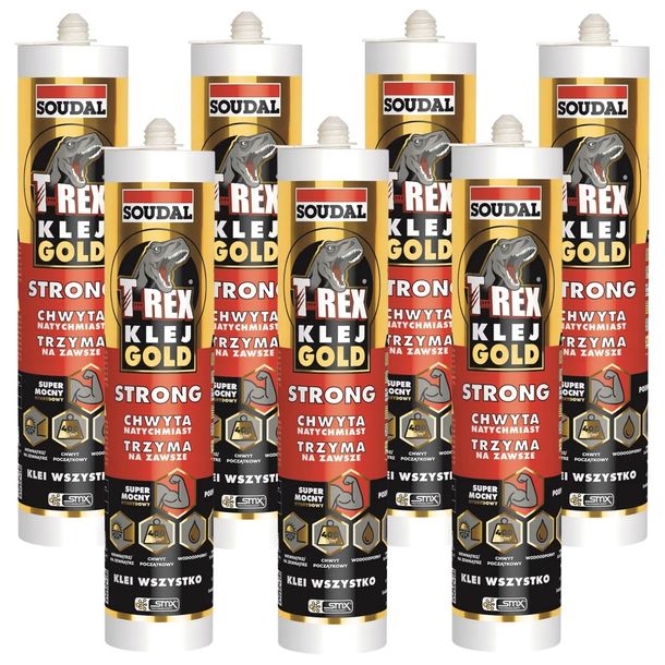 Klej Montażowy T-REX gold strong SOUDAL 290 ml Biały Mocny Uniwersalny x 7