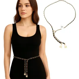 elegancki-pasek-lancuszkowy-czarno-zloty-z-zawieszkami-little-angel
