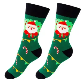 swiateczne-skarpety-little-angel-zielone-z-mikolajem-girlanda-unisex