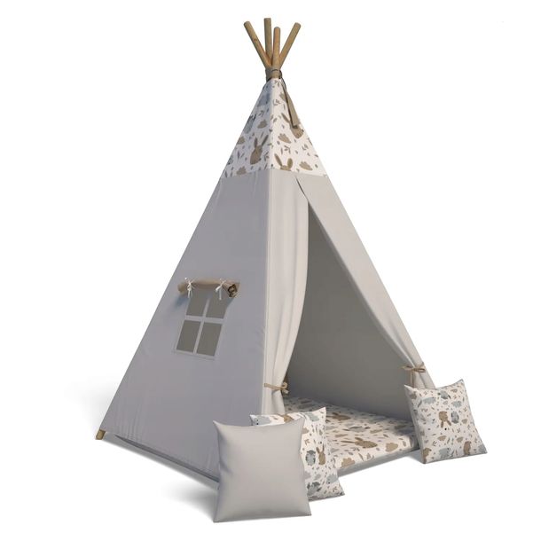 Namiot TiPi Wigwam + 3 szt poduszka + mata KOLOR szary polana 5