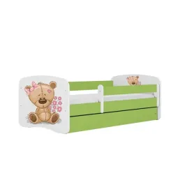 lozko-babydreams-zielone-mis-kwiatki-bez-szuflady-materac-lateks-140-70
