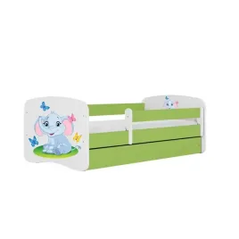 lozko-babydreams-zielone-slonik-z-szuflada-materac-140-70