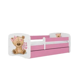 lozko-babydreams-rozowe-mis-kwiatki-z-szuflada-bez-materaca-160-80