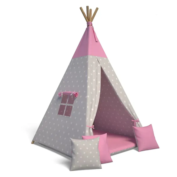 Namiot TiPi Wigwam + 3 szt poduszka + mata KOLOR różowy 1