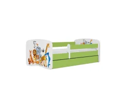 lozko-babydreams-zielone-zwierzeta-z-szuflada-materac-160-80