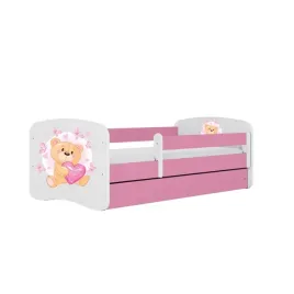 lozko-babydreams-rozowe-mis-motylki-z-szuflada-materac-160-80