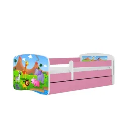 lozko-babydreams-rozowe-safari-z-szuflada-materac-kokos-180-80