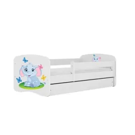 lozko-babydreams-biale-slonik-z-szuflada-materac-kokos-160-80