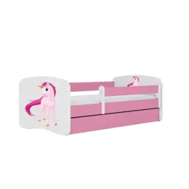 lozko-babydreams-rozowe-jednorozec-z-szuflada-materac-lateks-140-70