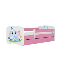 lozko-babydreams-rozowe-slonik-z-szuflada-materac-lateks-180-80