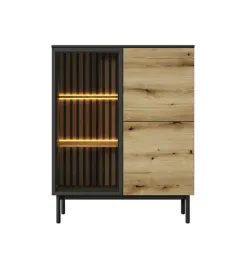 witryna-niska-dab-evoke-czarny-z-lamelami-i-led-125-cm