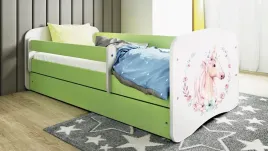 lozko-babydreams-zielone-konik-z-szuflada-materac-180-80