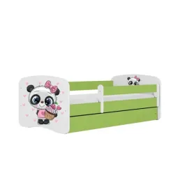 lozko-babydreams-zielone-panda-z-szuflada-materac-160-80