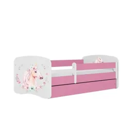 lozko-babydreams-rozowe-konik-z-szuflada-materac-160-80
