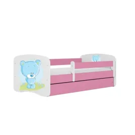 lozko-babydreams-rozowe-niebieski-mis-z-szuflada-materac-lateks-140-70