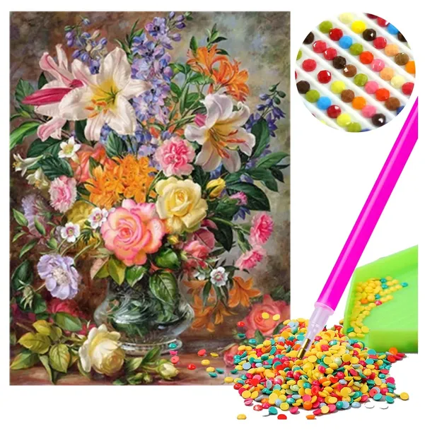 DIAMOND PAINTING ZESTAW Haft Diamentowy Kwiaty Mozaika z Diamencików 3116