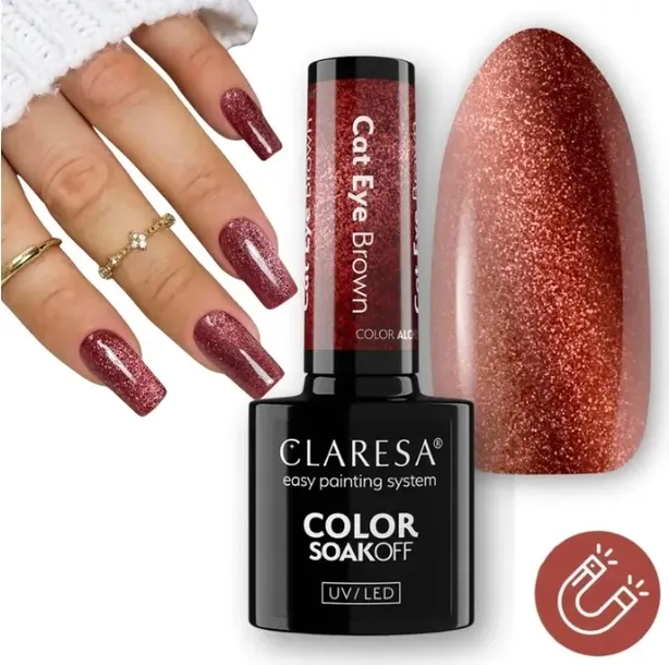 Claresa Lakier Hybrydowy Cat Eye Brown Brązowy Efekt Kociego Oka 5g