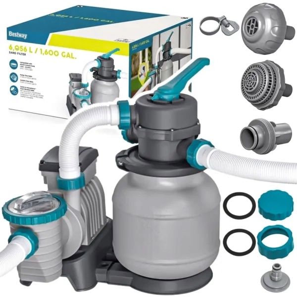 Pompa piaskowa filtrująca do basenów Bestway 6056 L/h + węże, złączki 58497