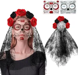 opaska-na-wlosy-welon-z-rozami-szkieletorka-szkielet-tatuaze-halloween