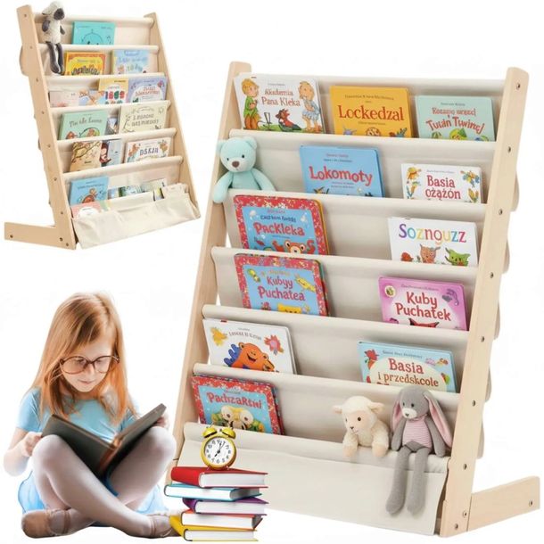 REGAŁ NA KSIĄŻKI DLA DZIECI STOJAK 79CM ORGANIZER 6 PÓŁEK LOFT DREWNO MOCNY
