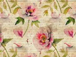 fototapeta-winylowa-na-flizelinie-kwiaty-roze-napisy-styl-vintage-akwarela