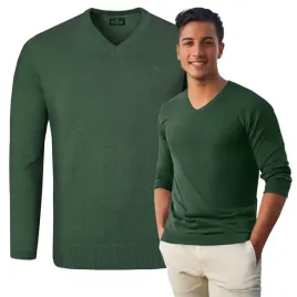 elegancki-sweter-meski-w-serek-bawelniany-gladki-zielony-2xl-pako-jeans
