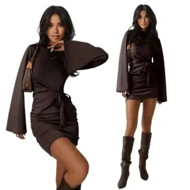 elegancka-sukienka-mini-wiazanie-szerokie-rekawy-wiskoza-czekolada