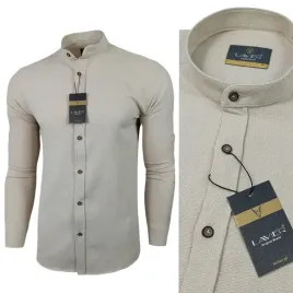 koszula-meska-ze-stojka-lavier-100percent-bawelna-przewiewna-slim-bezowa