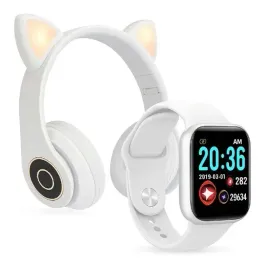 bialy-smartwatch-sluchawki-kocie-uszy-bezprzewodowe-led