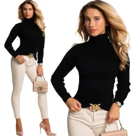 wygodny-elastyczny-kobiecy-dopasowany-sweter-prazek-z-golfem-czarny