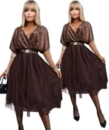 czekoladowa-elegancka-wieczorowa-blyszczaca-cekinowa-sukienka-damska