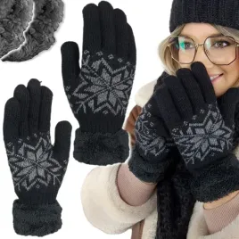 cieple-rekawiczki-damskie-zimowe-grube-welniane-z-kozuszkiem-sniezynka