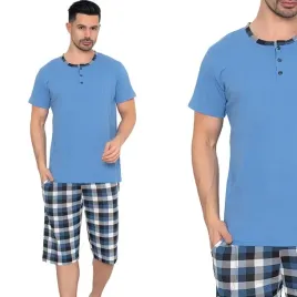 klasyczna-bawelniana-pizama-meska-neti-z-krotkim-rekawem-niebieska