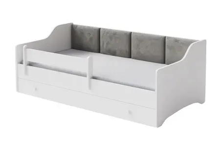 Łóżko dziecięce ERYK z szufladą i barierką 160x80 z motywem panel szary