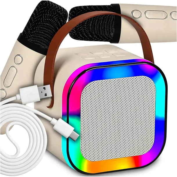 ZESTAW DO KARAOKE 2X MIKROFON BEZPRZEWODOWY PRZENOŚNY BLUETOOTH GŁOŚNIK RGB