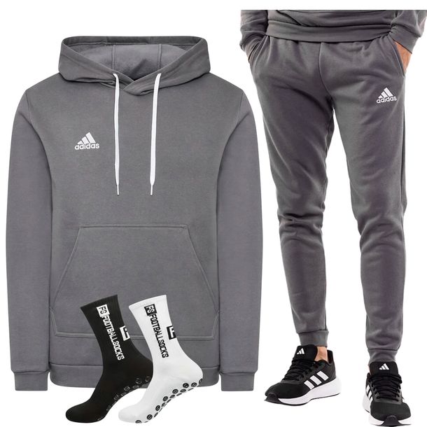 Adidas dres męski POPIEL ZESTAW spodnie bluza bawełna + SKARPETY roz. L