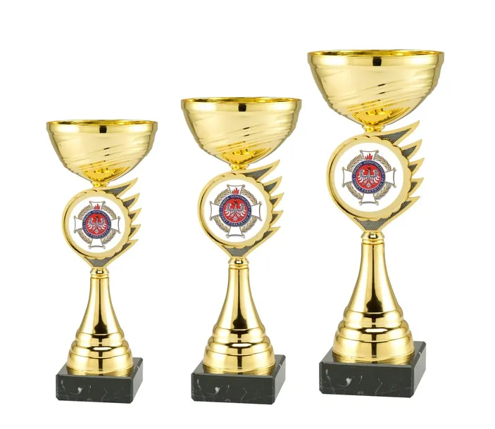 Puchary Strażackie Zestaw 3 szt Zawody Pożarnicze masywne złote 33/32/30cm