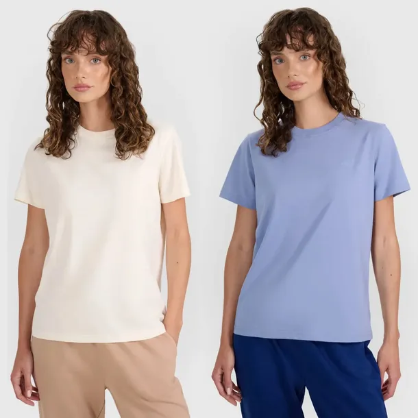 Koszulka Damska 4F Zestaw 2-PAK T-shirt Regular Bawełna Beżowa Niebieska XL