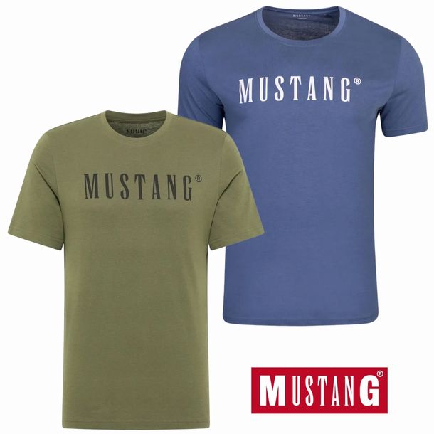 T-shirt męski KOSZULKA MUSTANG ZESTAW ZIELONA + NIEBIESKA 100% BAWEŁNA L