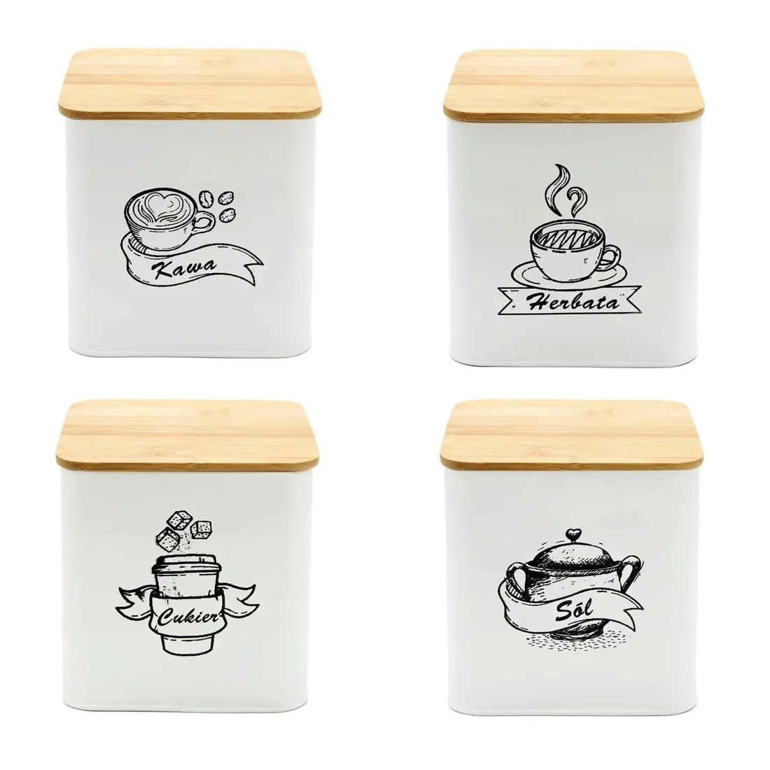 pojemniki-komplet-kawa-herbata-cukier-sol-bialy-metalowy-bambus-zestaw