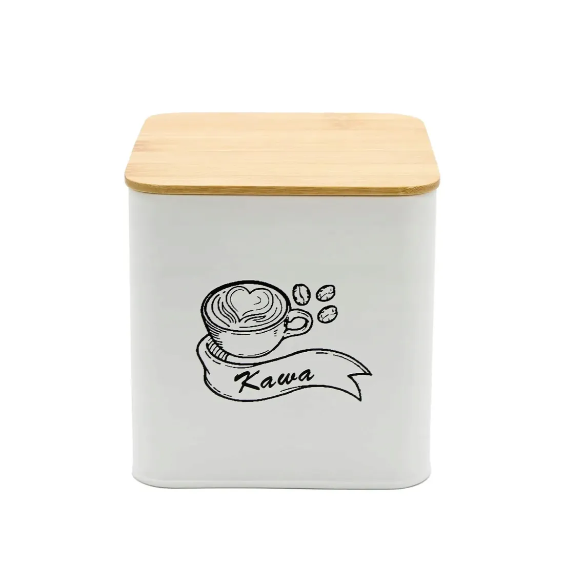 pojemniki-komplet-kawa-herbata-cukier-sol-bialy-metalowy-bambus-zestaw-stan-nowy