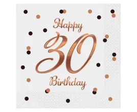 serwetki-bandc-happy-30-birthday-biale-nadruk-rozowo-zloty-33x33-cm