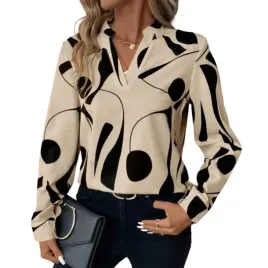 bluzka-damska-luzna-klasyczna-geometryczny-wzor-dlugi-rekaw-do-pracy